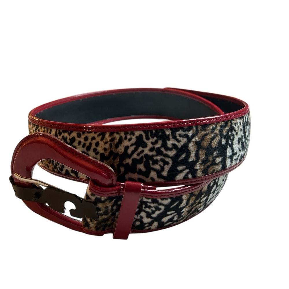 Y2K Style Red and Black Cheetah Print Fashion Belt 43.5 Inches